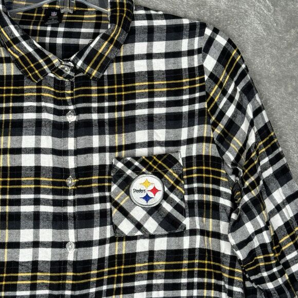 Pittsburgh Steelers Shirt Womens Medium Black Yellow Button Up NFL‎ Team Apparel - Picture 5 of 10